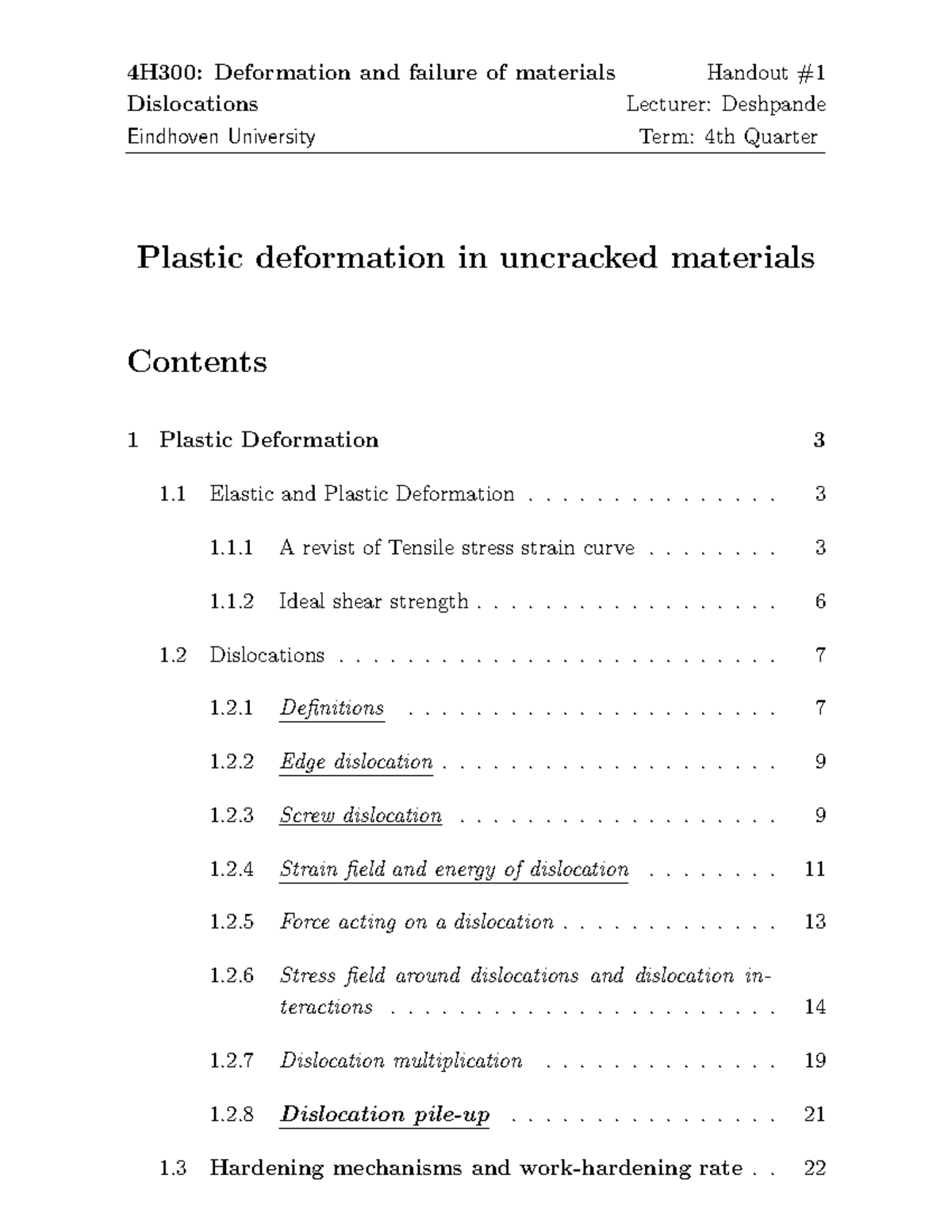 4H300: Dislocations and Plastic Deformation Handout - Studocu