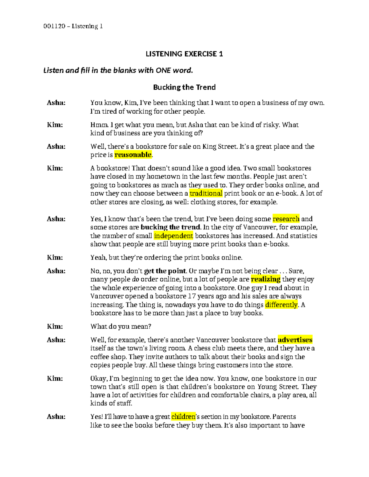 001120 Listening 2 - Script for Listening Exercise 1 - Studocu