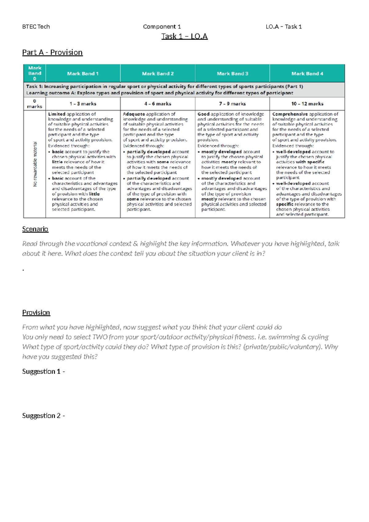BTEC Sport Tech - Task 1 Provision Analysis & Client Suggestions - Studocu