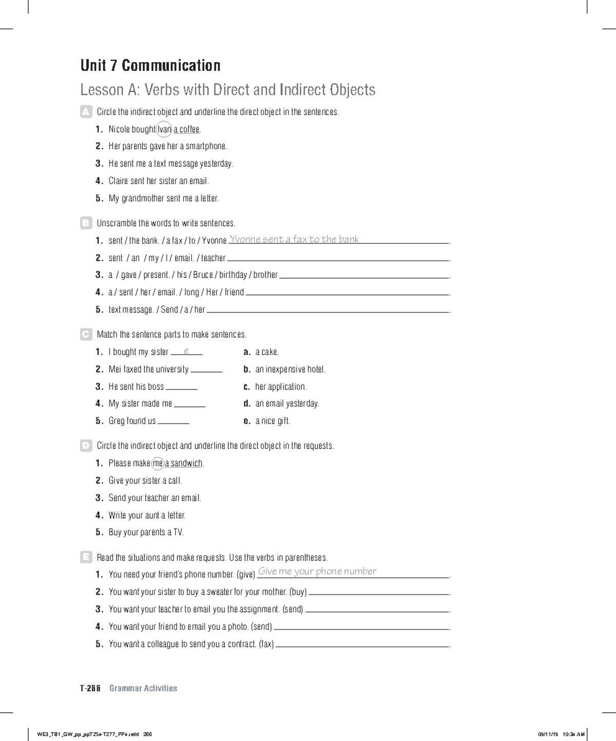 World English 3e Level 1 Grammar Activities: Unit 7 Lesson A - Studocu