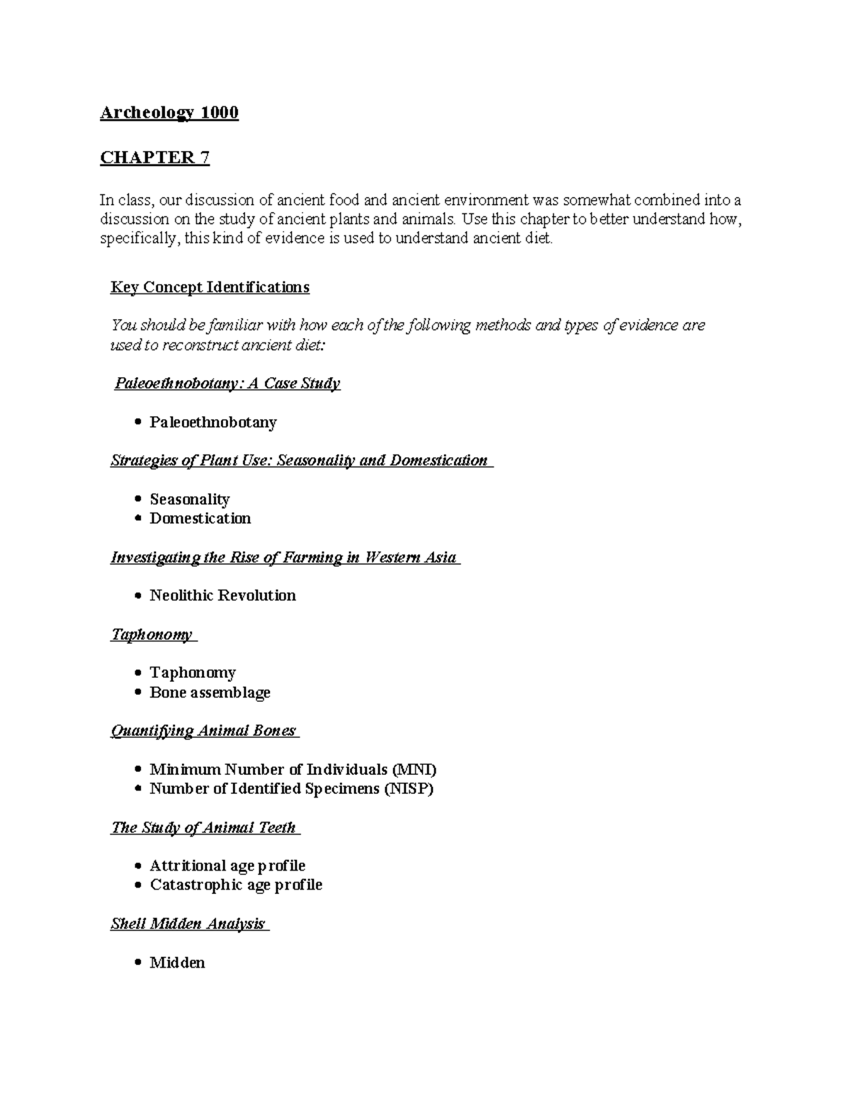 Archeology 1000 Chapter 7 Summary: Ancient Diet & Evidence Methods ...
