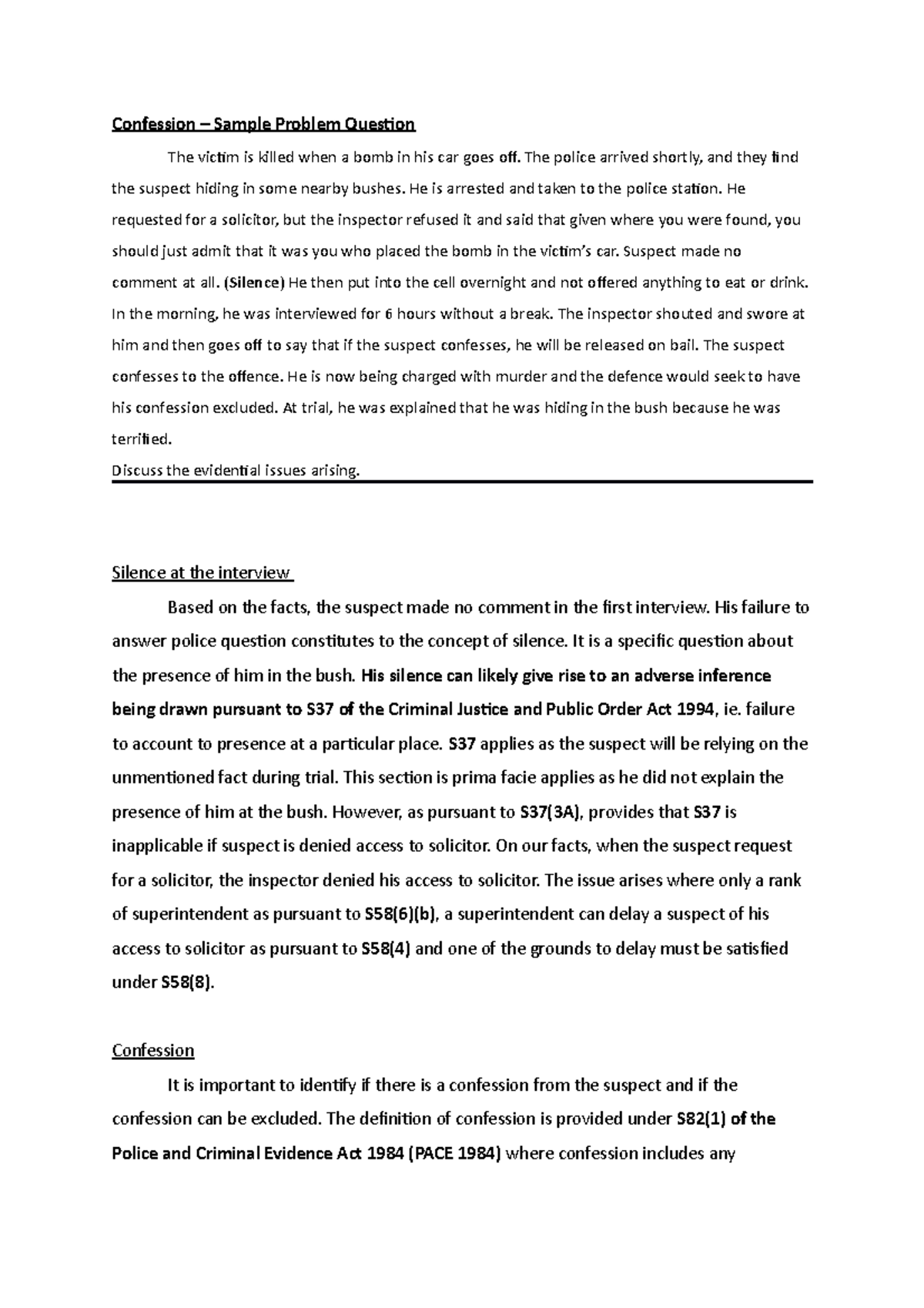 Revision on Topic: Confession (Evidence Law) - Confession – Sample ...