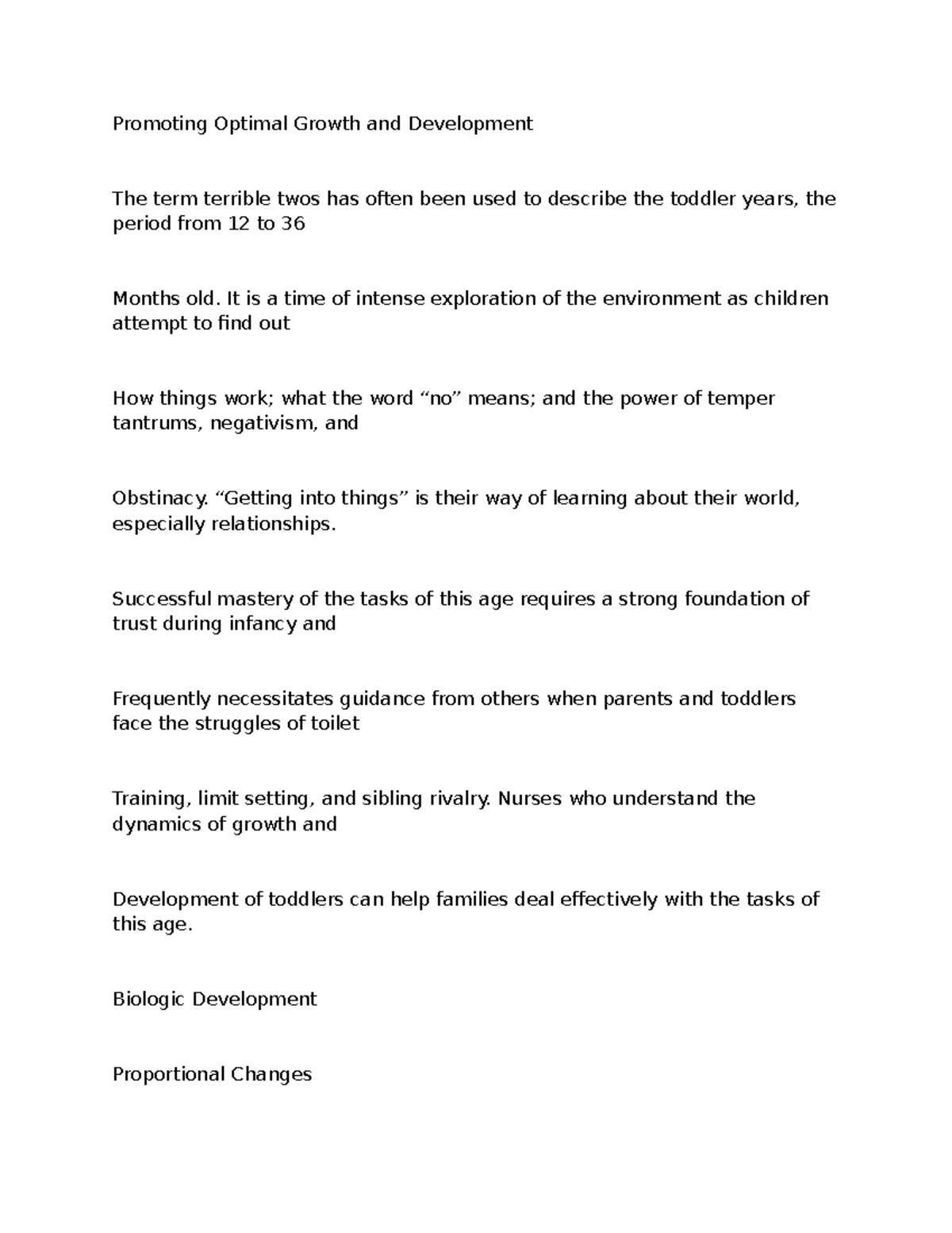 Promoting Optimal Growth and Development in Toddlers (NUR 101) - Studocu