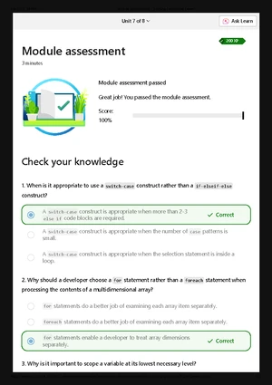 Module Assessment: Microsoft Learn Unit 7 - Iteration Statements - Studocu