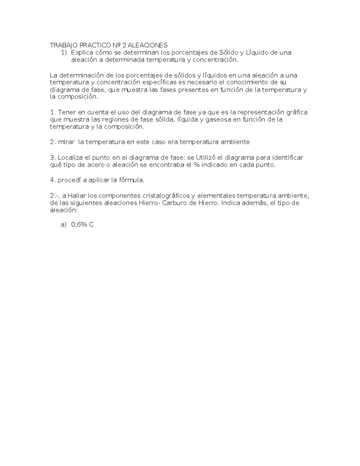 Trabajo Práctico Nº 2: Análisis de Aleaciones y Diagramas de Fase - Studocu