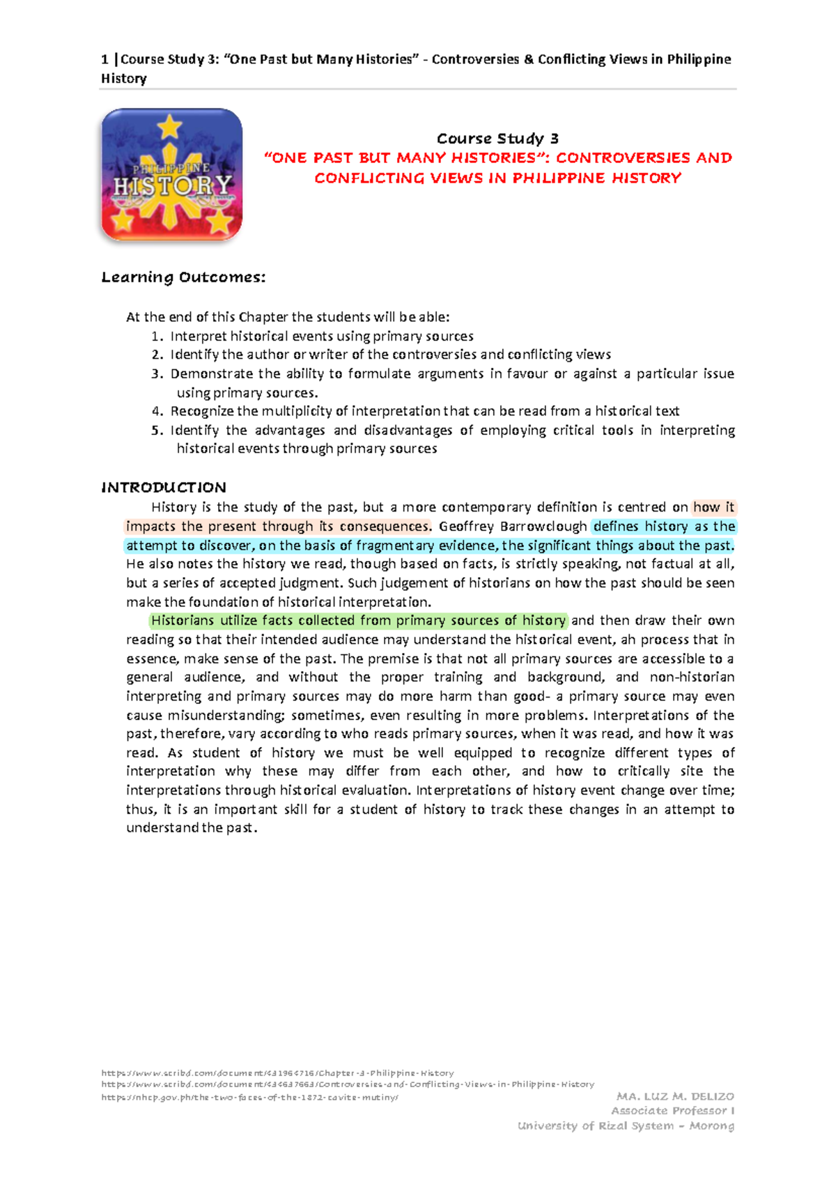 RPH Course Study 3: Controversies and Conflicting Views in Philippine ...