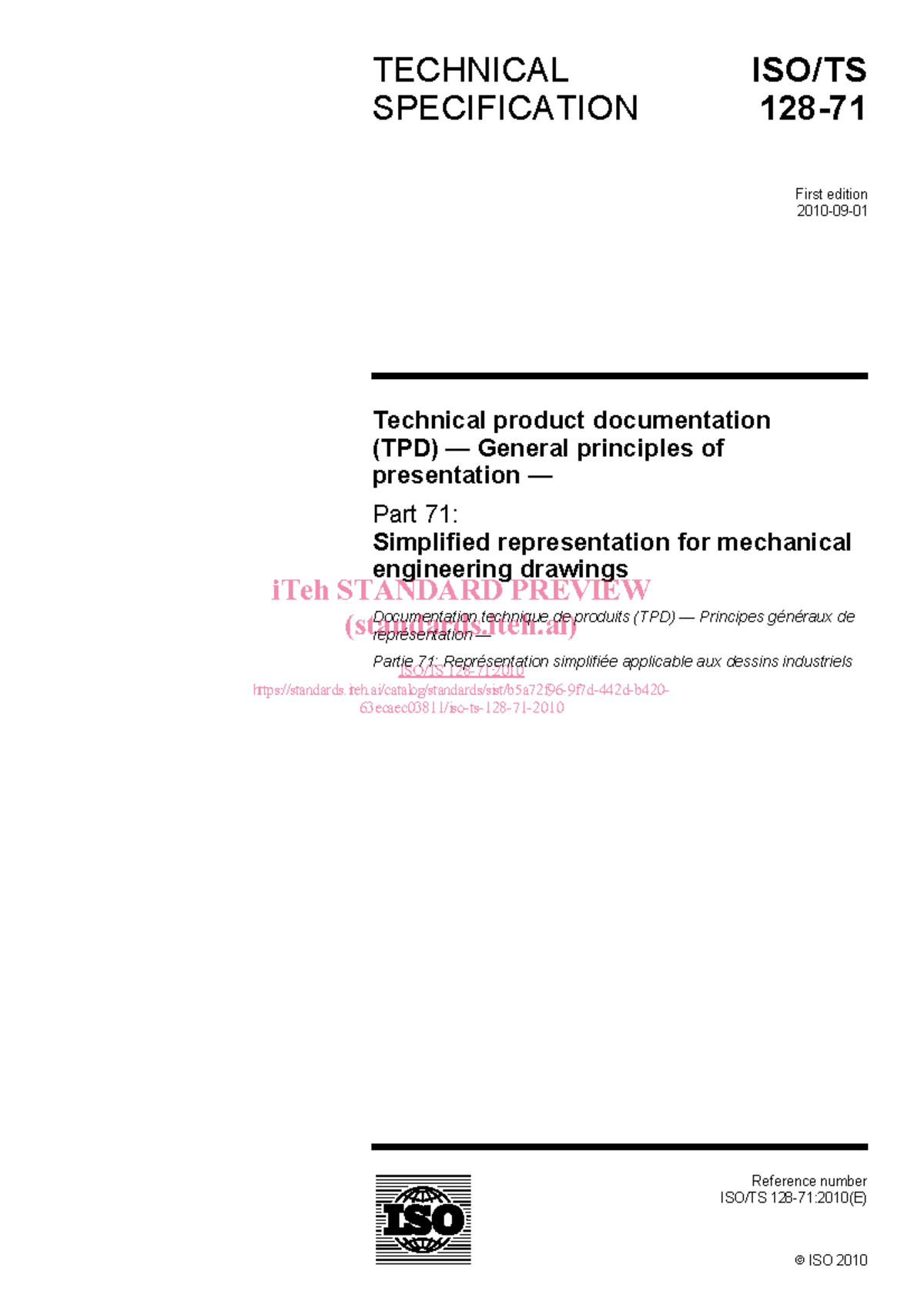 ISO 128-71:2010 Technical Specification for Simplified Mechanical ...