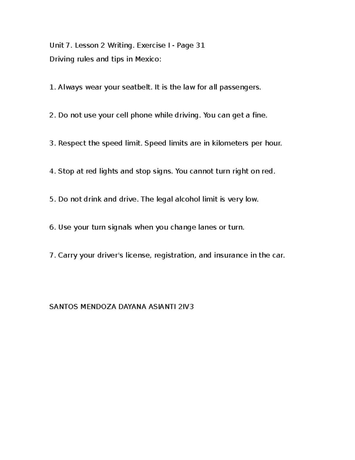 Unit 7. Lesson 2: Driving Rules & Tips in Mexico - Studocu