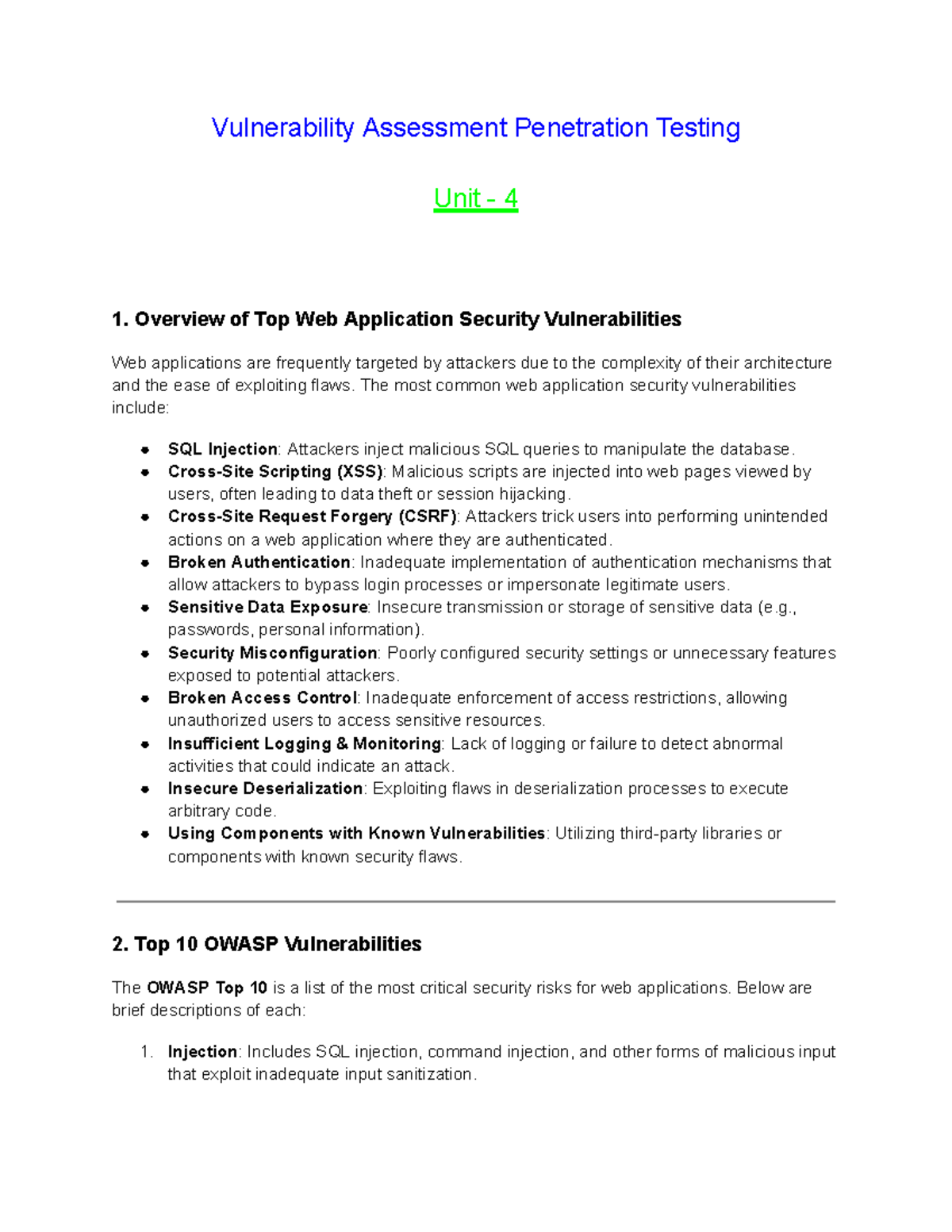 VAPT Unit-4: Key Web App Security Vulnerabilities Explained - Studocu