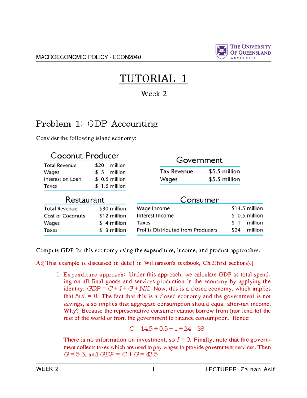 ECON2040 Tutorial Solutions: Macroeconomic Policy Overview - Studocu