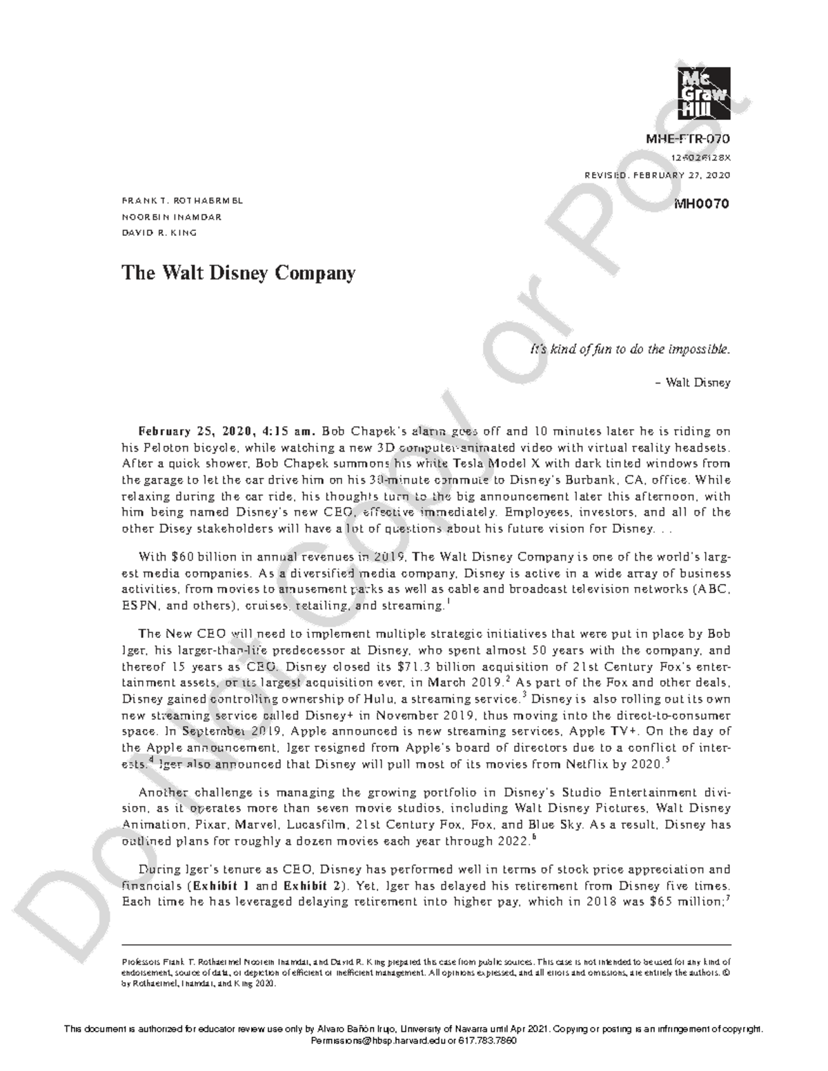 The Walt Disney Company Case Study (MH0070) - Leadership and Strategy ...