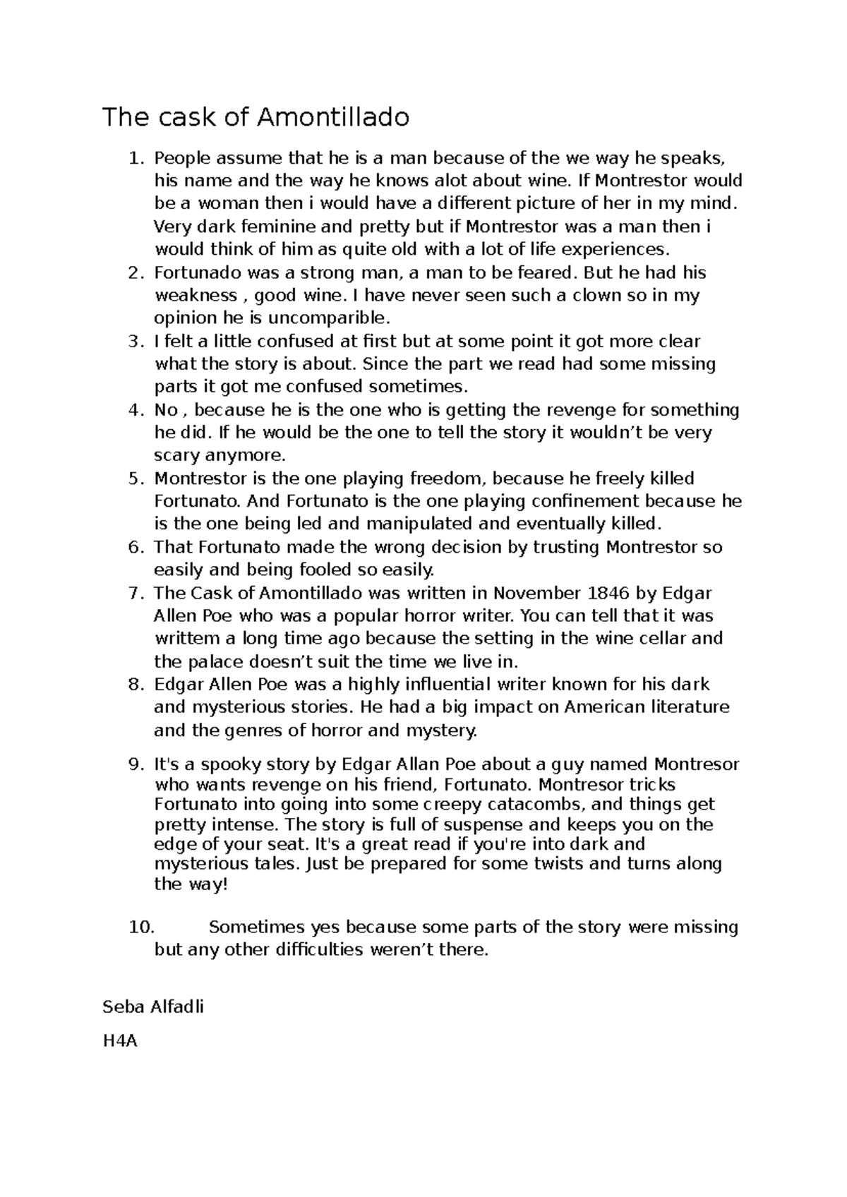 Eng 101 Essay Notes: Analysis of "The Cask of Amontillado" by Poe ...