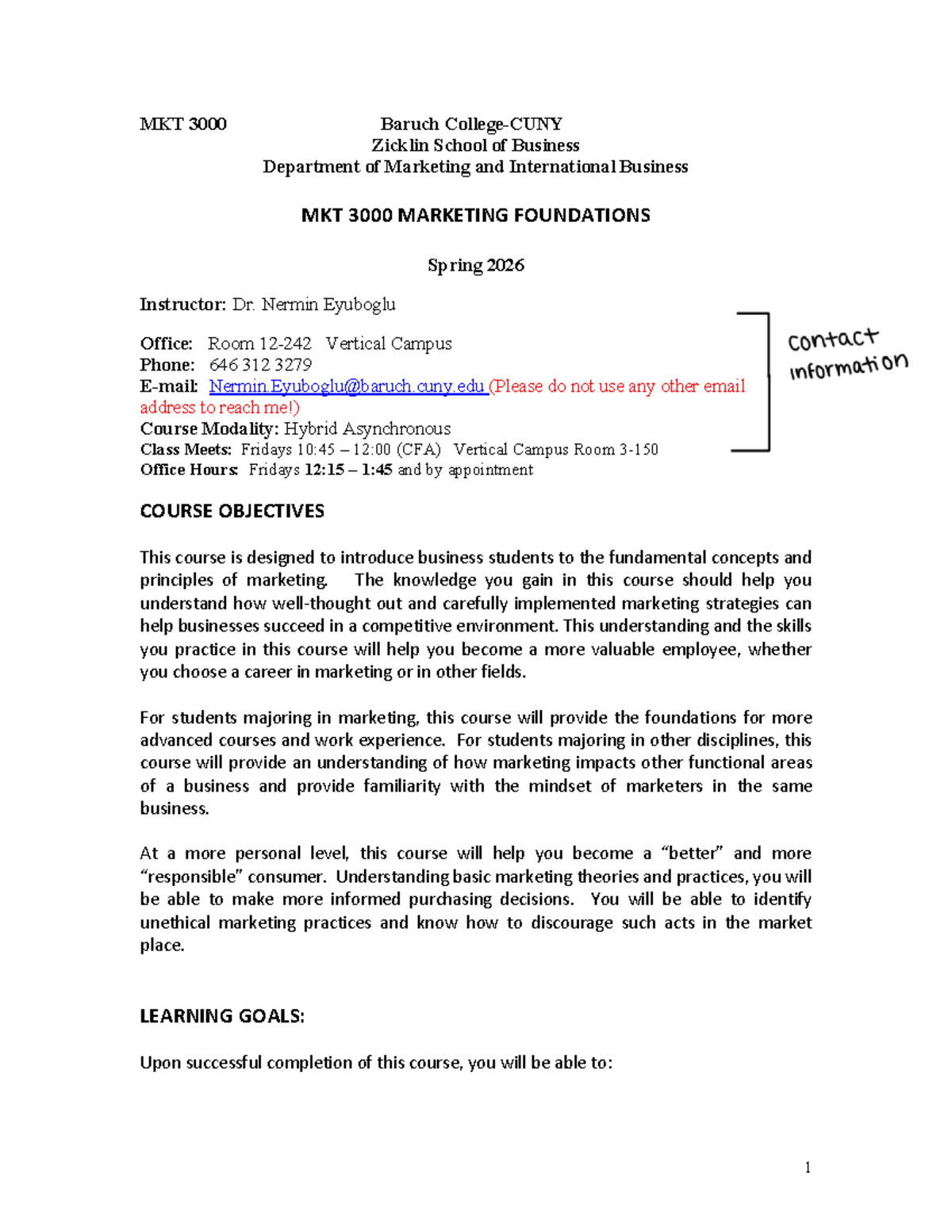 MKT 3000: Marketing Foundations Syllabus - Spring 2026 (Dr. Eyuboglu ...
