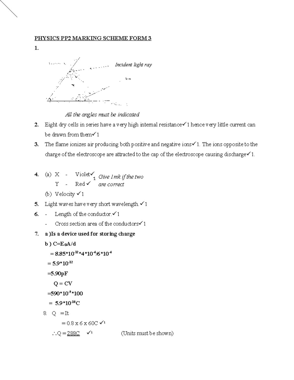 Physics PP2 Marking Scheme Endterm Exam Form 3 - Studocu