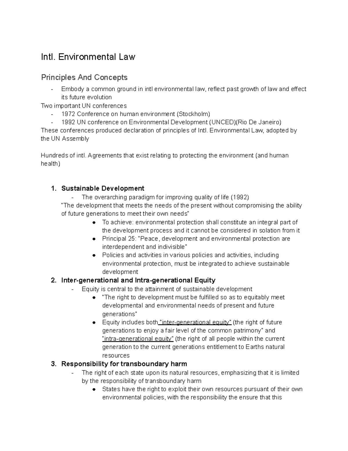 Intl. Environmental Law: Principles & Concepts Overview (ENV 101) - Studocu