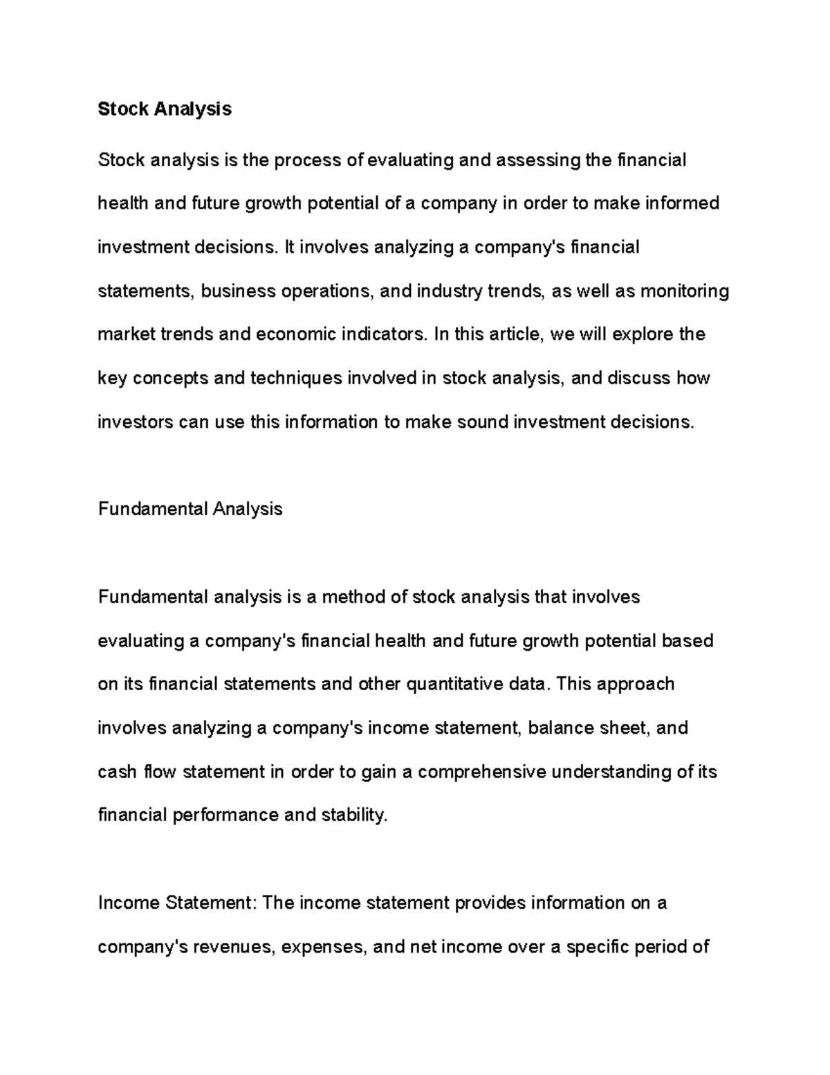 Stock Analysis: Fundamental & Technical Methods Explained - Studocu