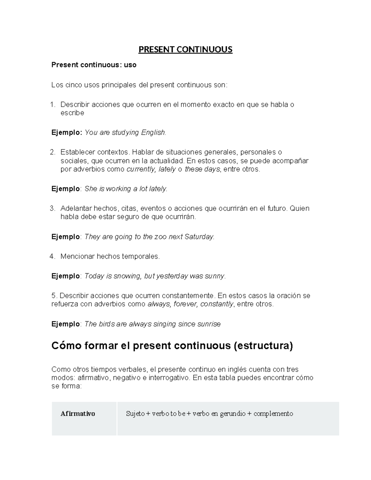 Present Continuous 1 - EJERCICIOS INGLES - PRESENT CONTINUOUS Present ...