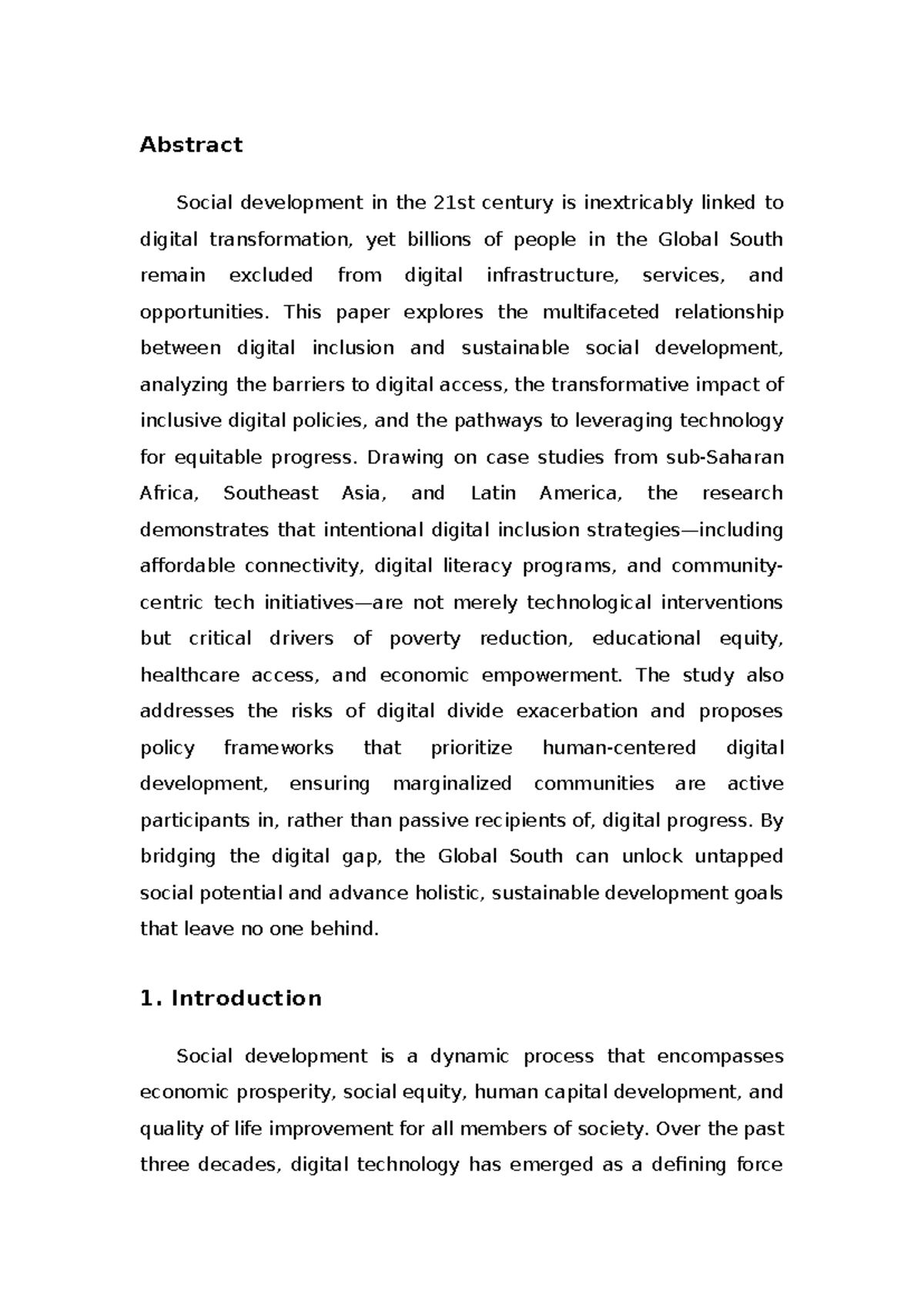 Digital Inclusion and Sustainable Development in the Global South - Studocu