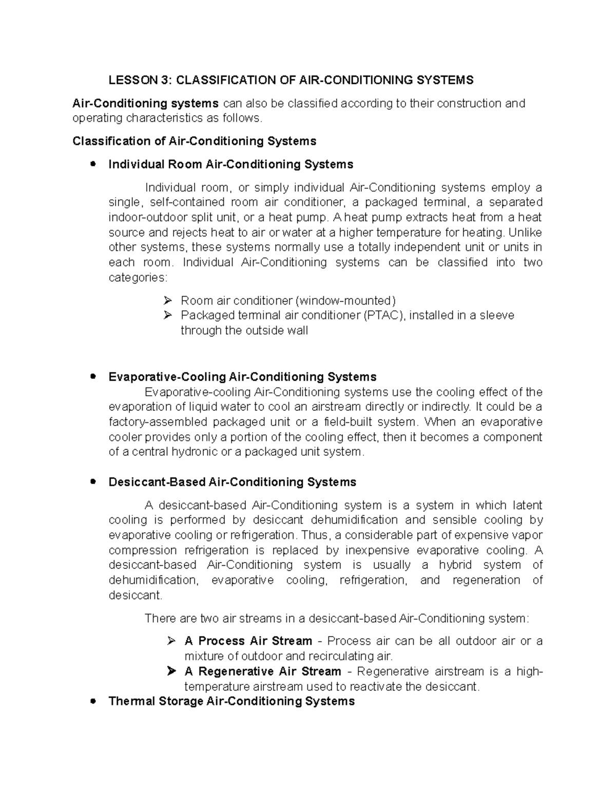 Btled TEC 124 (Finals) Air-Conditioning Systems Classification Summary ...