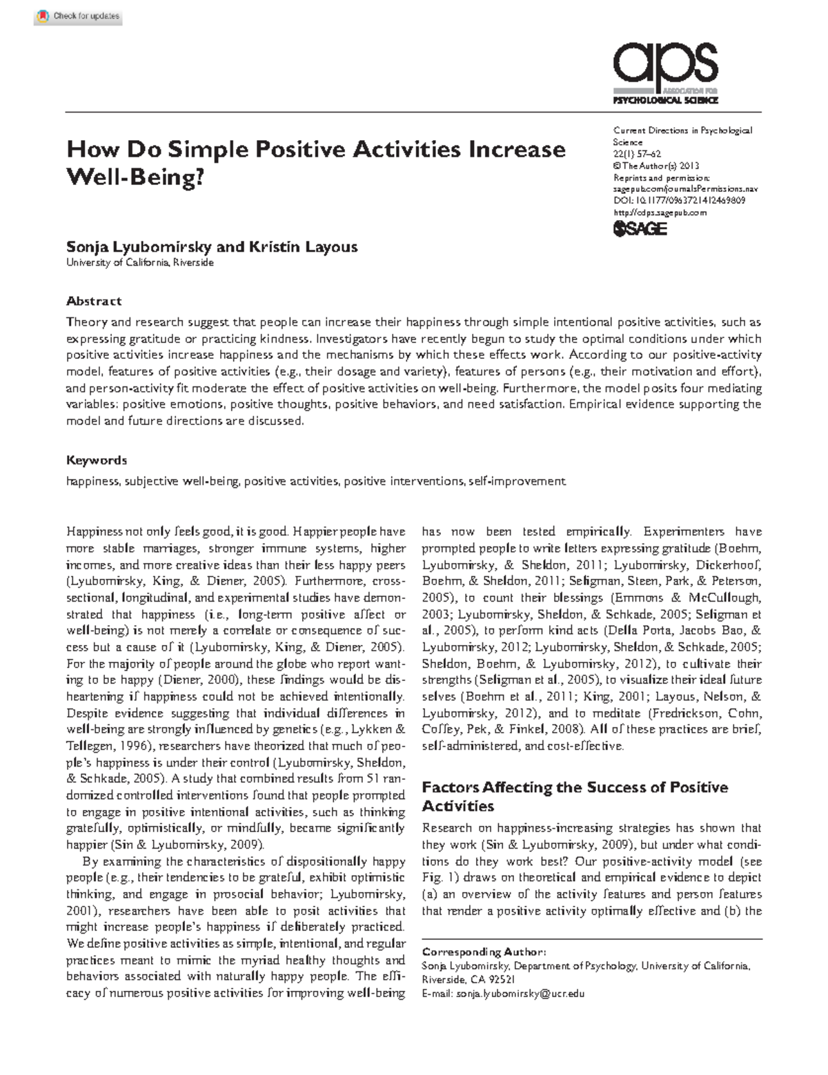 Positive Activities Boosting Well-Being: Insights & Evidence from ...