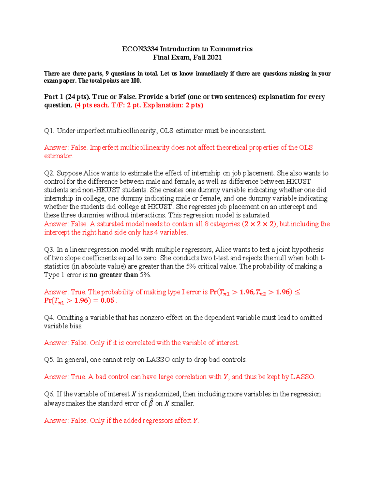 ECON3334 Final Exam Solutions, Fall 2021 - Studocu