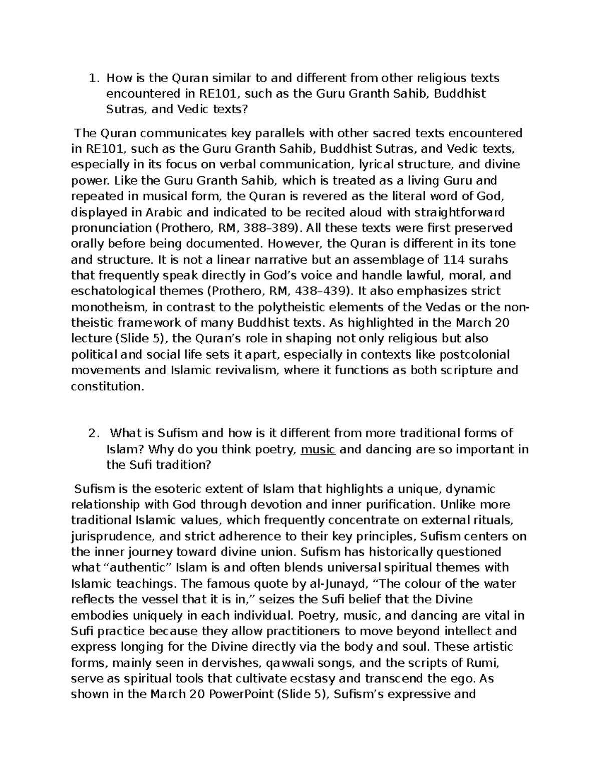 Short response 4 - How is the Quran similar to and different from other ...