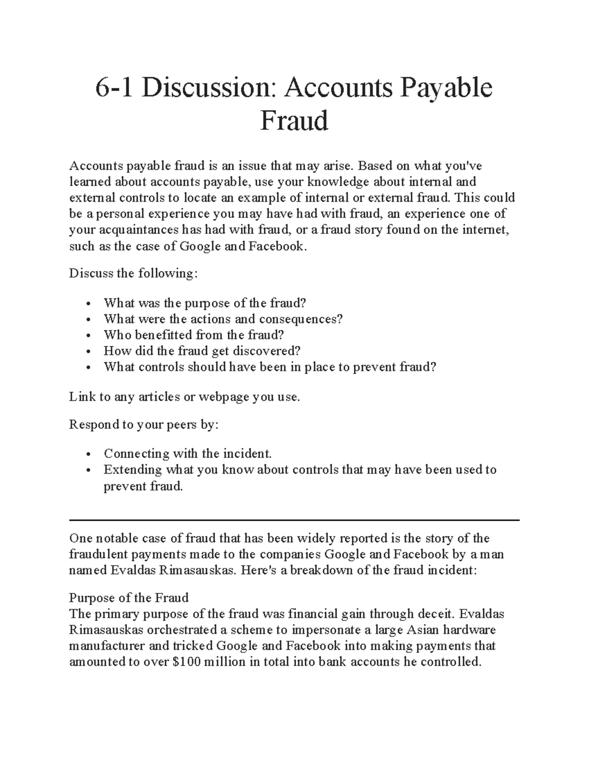 6-1 Discussion on Preventing Accounts Payable Fraud with Case Study ...