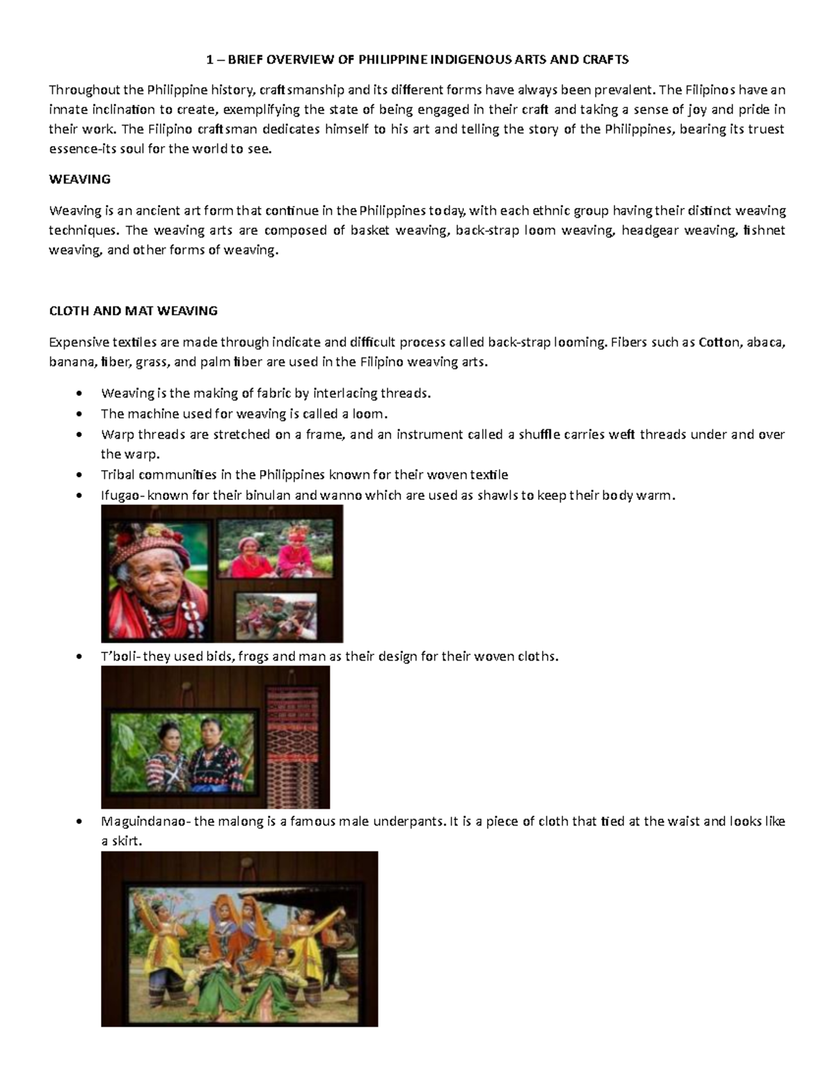 Introduction to Philippine Indigenous Arts and Crafts: Overview and ...