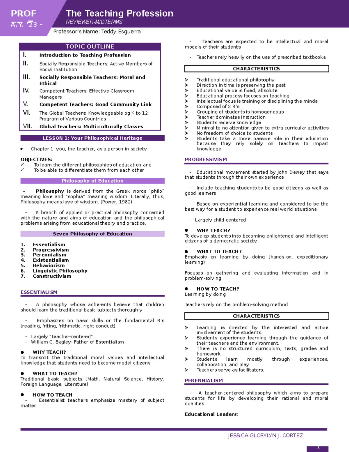 PROF ED 5 - Midterm Reviewer: Summary of Lessons on Educational ...