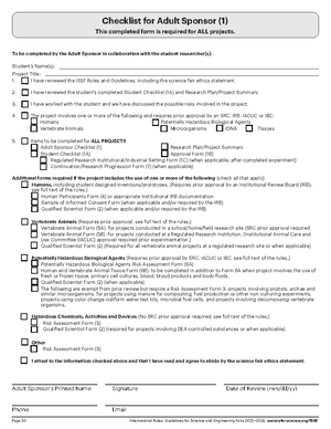 1A Student Project Checklist for Science Fair Submissions - Studocu