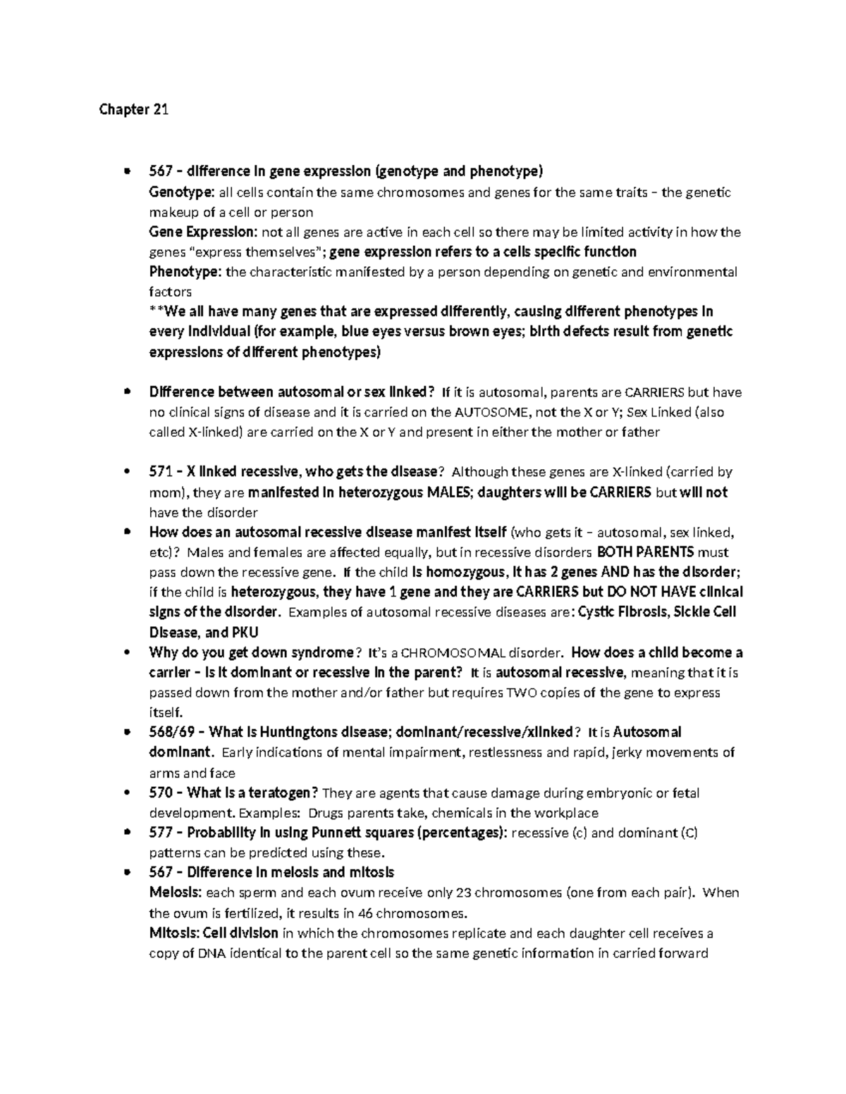 Patho 101: Final Exam Study Notes on Genetics and Disorders - Studocu
