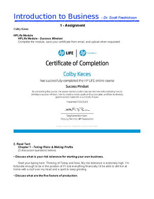 Assignment 1 - Business Class Notes - Introduction to Business - Dr ...