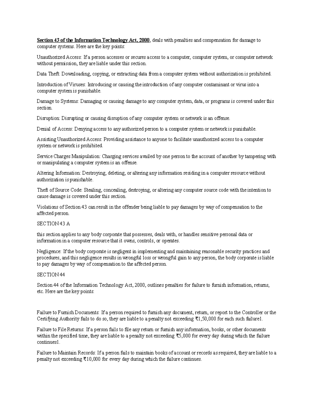 Cyber Law Notes: Information Technology Act, 2000 Overview - Studocu