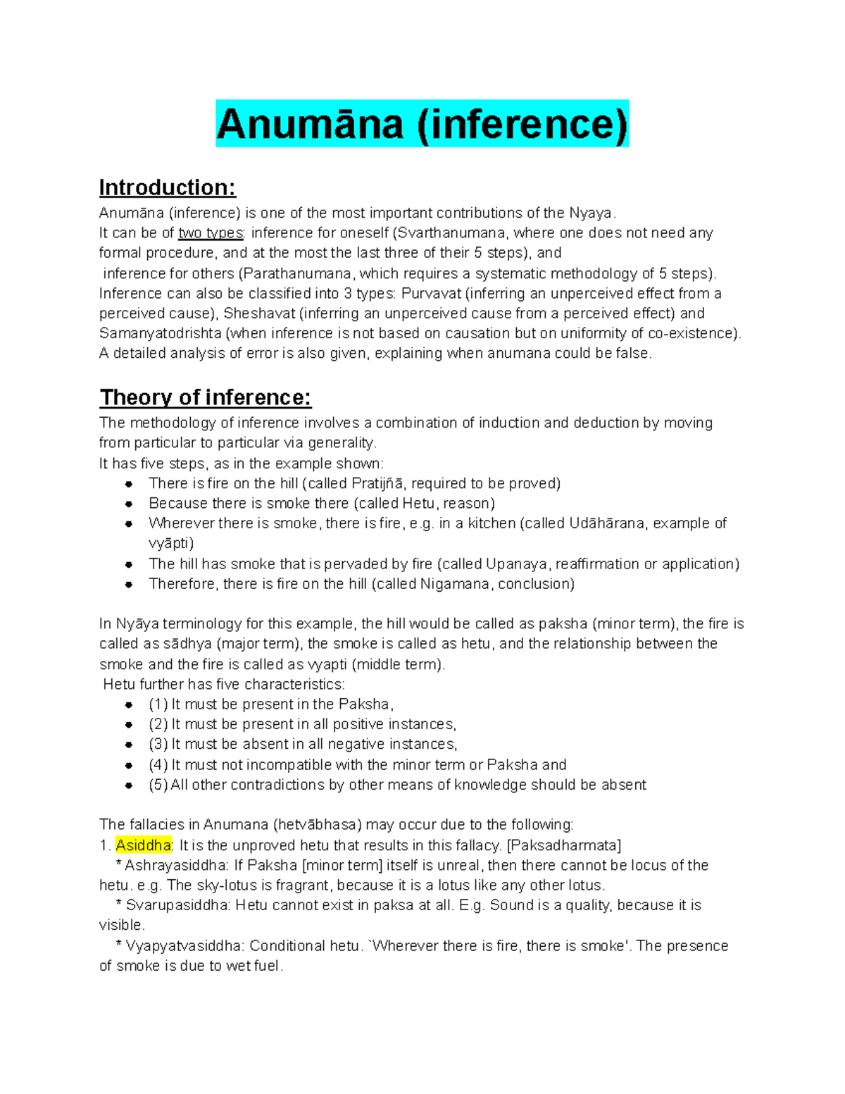 Philosophy - Anumāna (Inference) Explained and Analyzed - Studocu