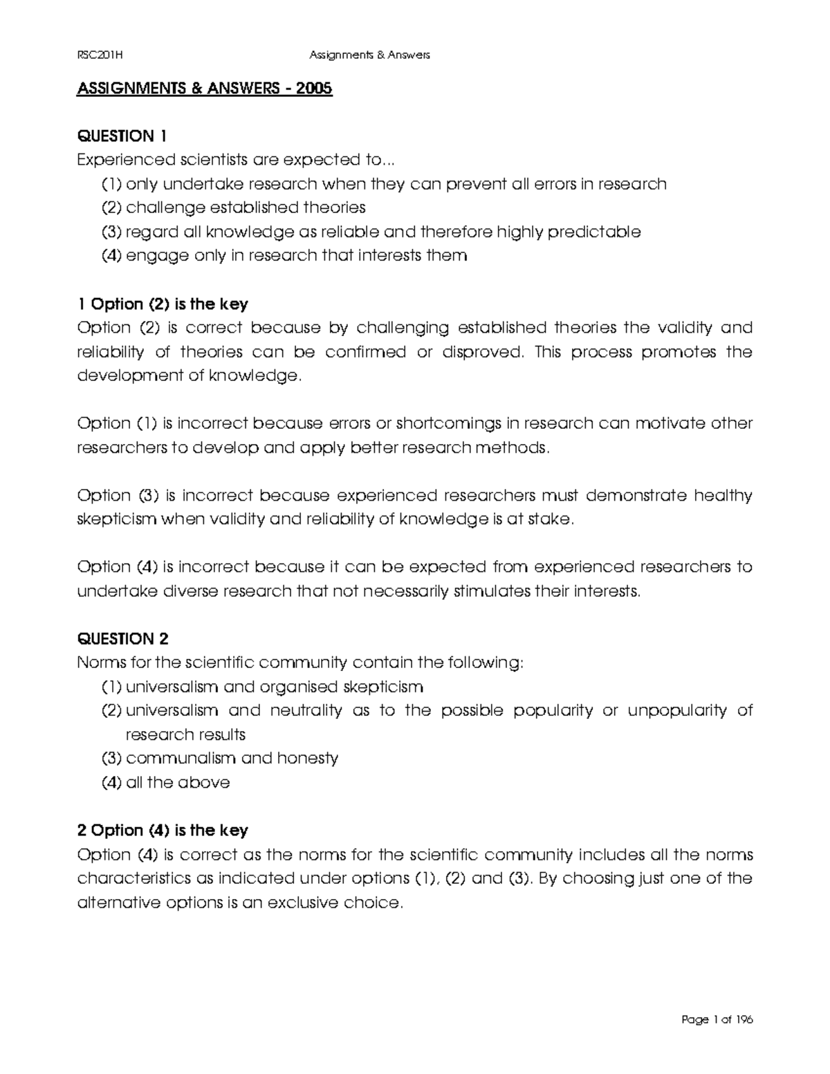 RSC-Q&A Set 3 - Assignments & Answers Overview (230717) - Studocu