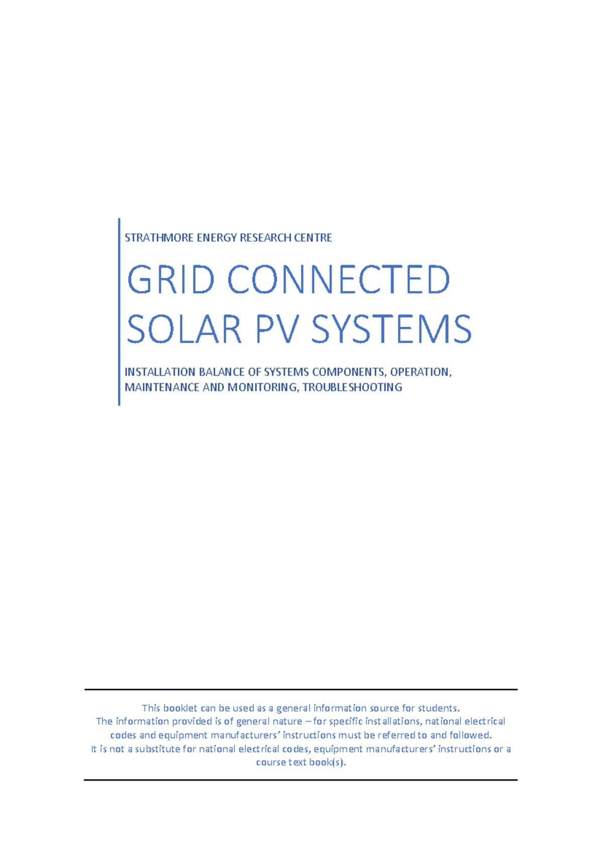 Grid Connected Solar PV Systems Installation Handbook (T3) - Studocu