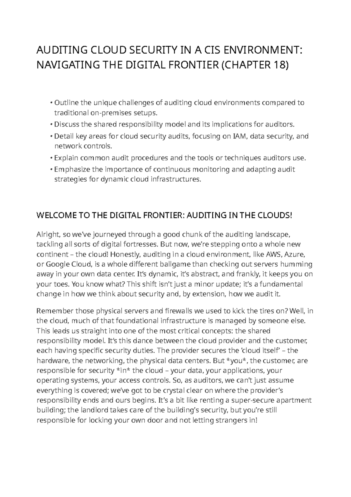 Chapter 18 Review: Auditing Cloud Security in CIS Environments - Studocu