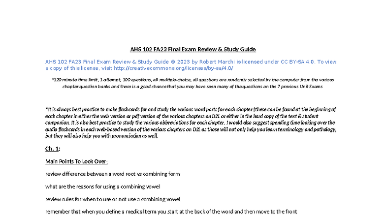AHS 102 FA23 Final Exam Review & Study Guide - Studocu