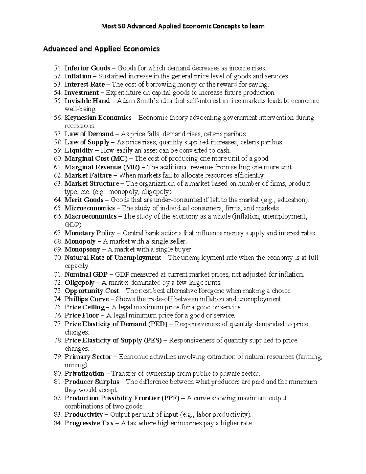 Advanced and Applied Economics Concepts: Top 50 Insights for Study ...