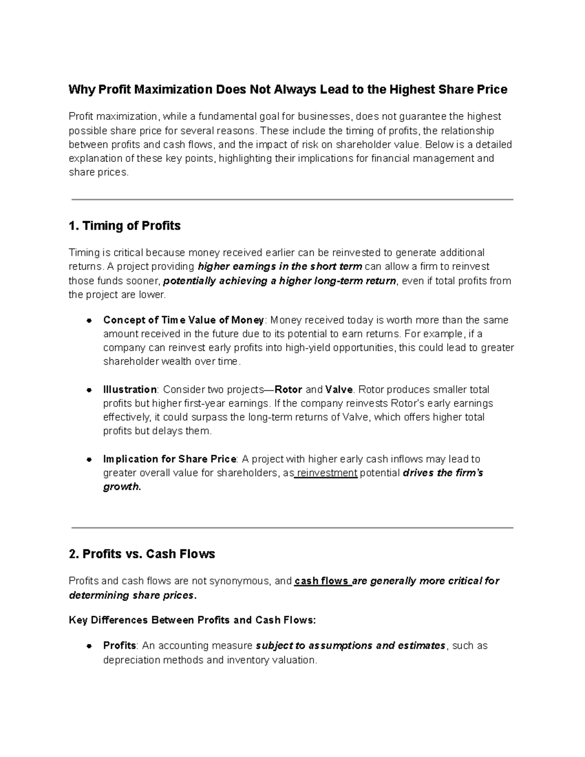 CH1- Finance - Notes on Profit Maximization & Impact on Share Prices ...