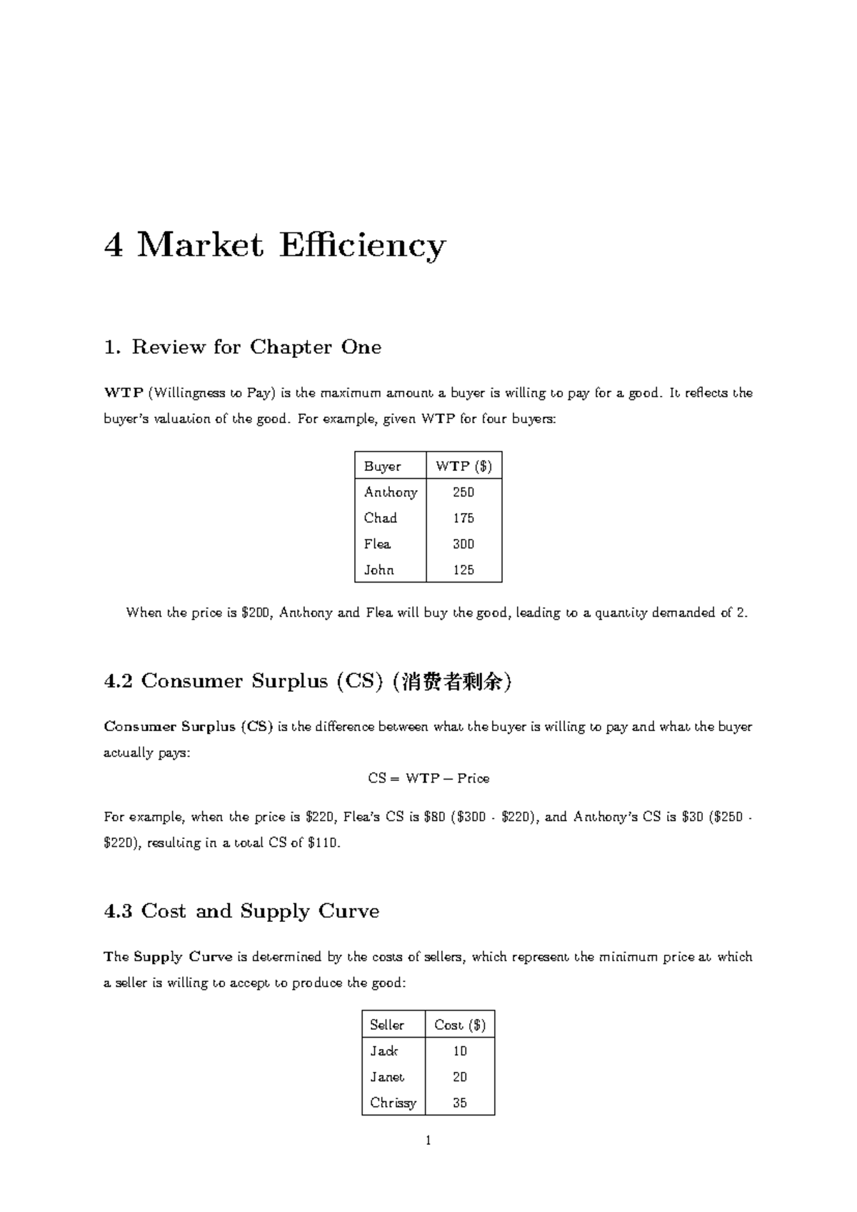 Microeconomics Chapter 4: Market Efficiency Review Notes - Studocu