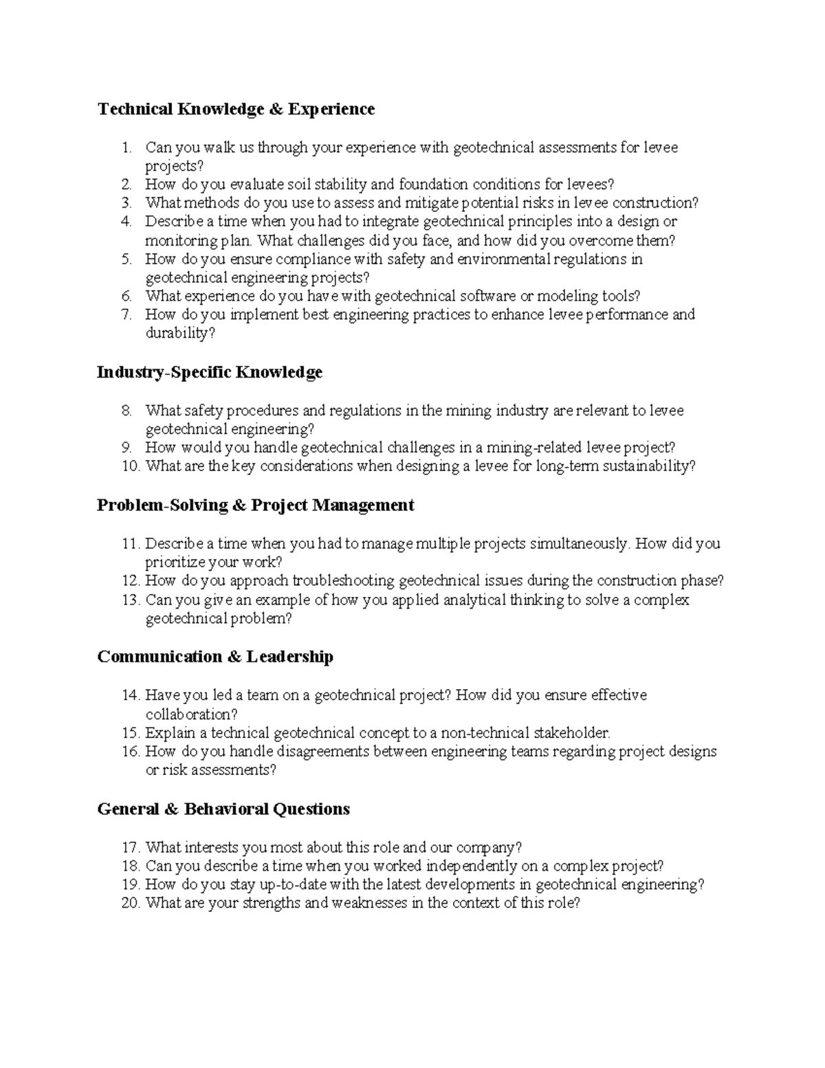 2025 - Engineer Levee Geotech Interview Questions - Studocu