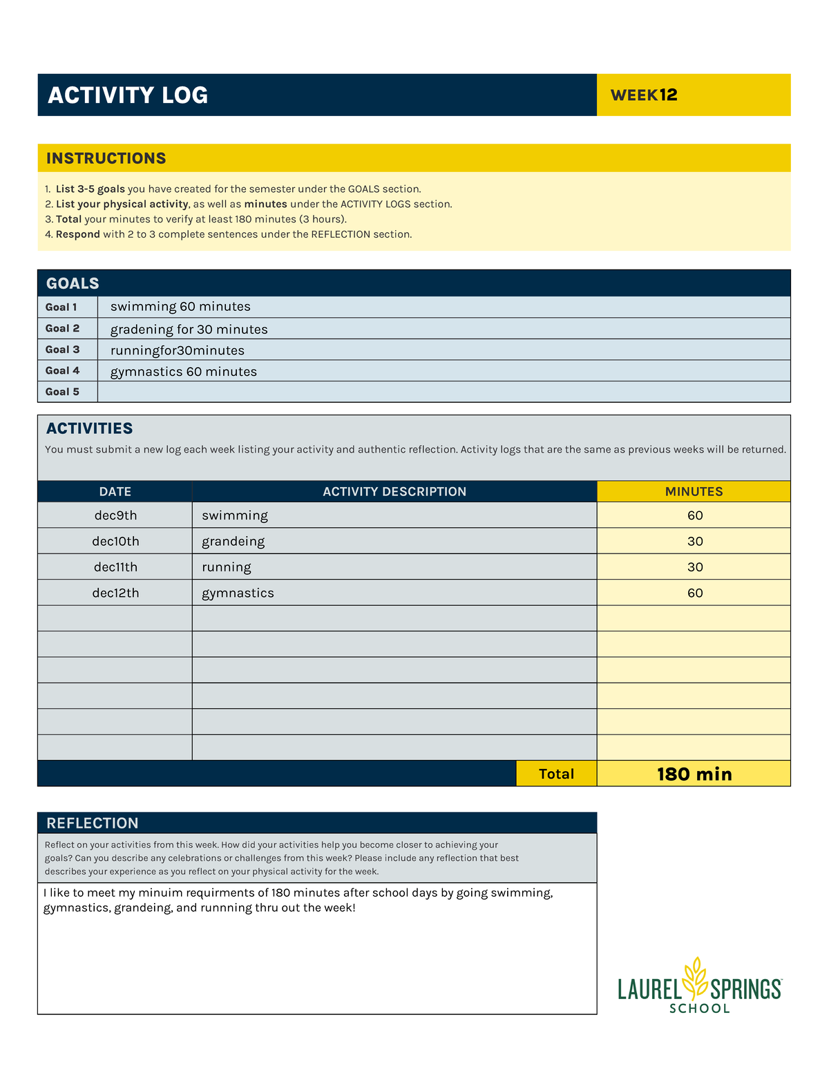 Activity log version 20230831 - WEEK Total REFLECTION Reflect on your ...