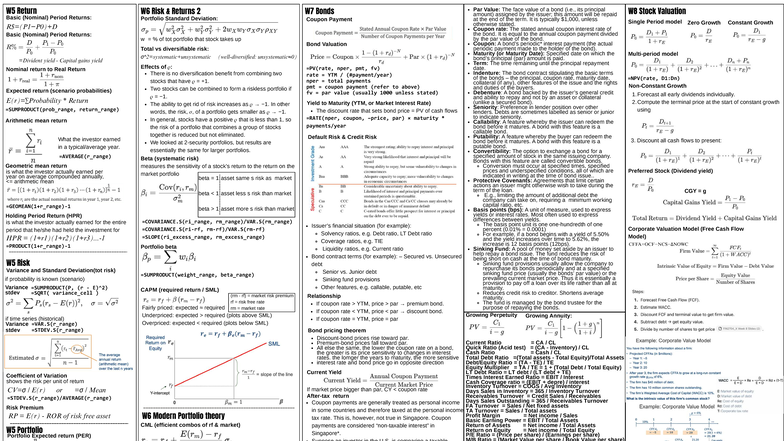 Finals summary cheatsheet - Beta (systematic risk) measures the ...