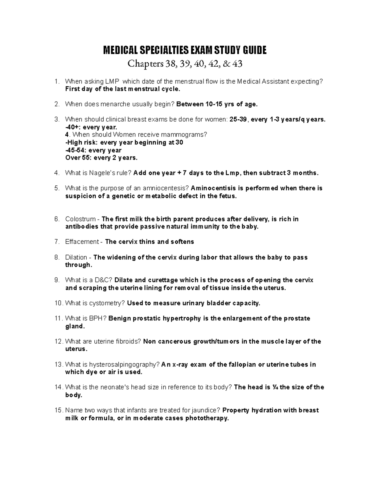 Medical Specialties Exam Study Guide: Chapters 38-43 Insights - Studocu