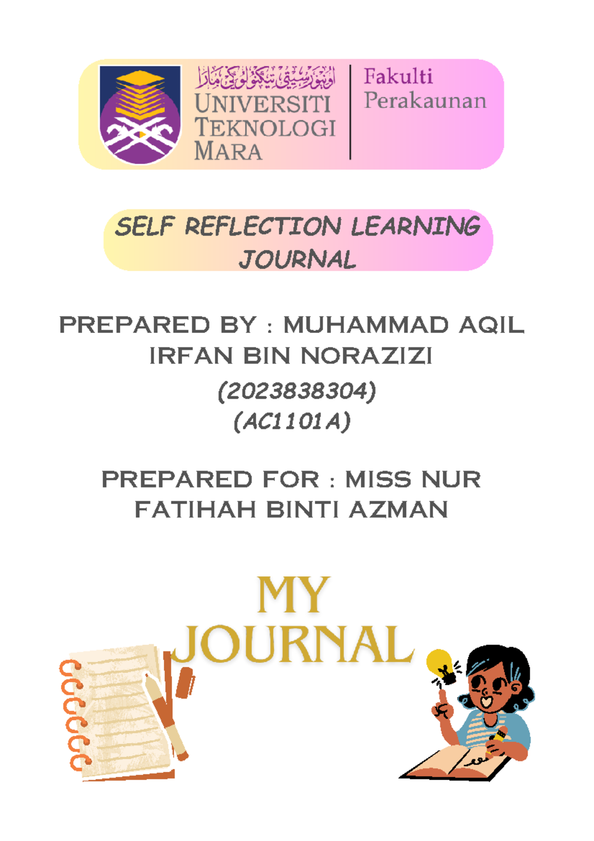 Self Reflection Learning Journal: Insights from AC1101A Chapters - Studocu