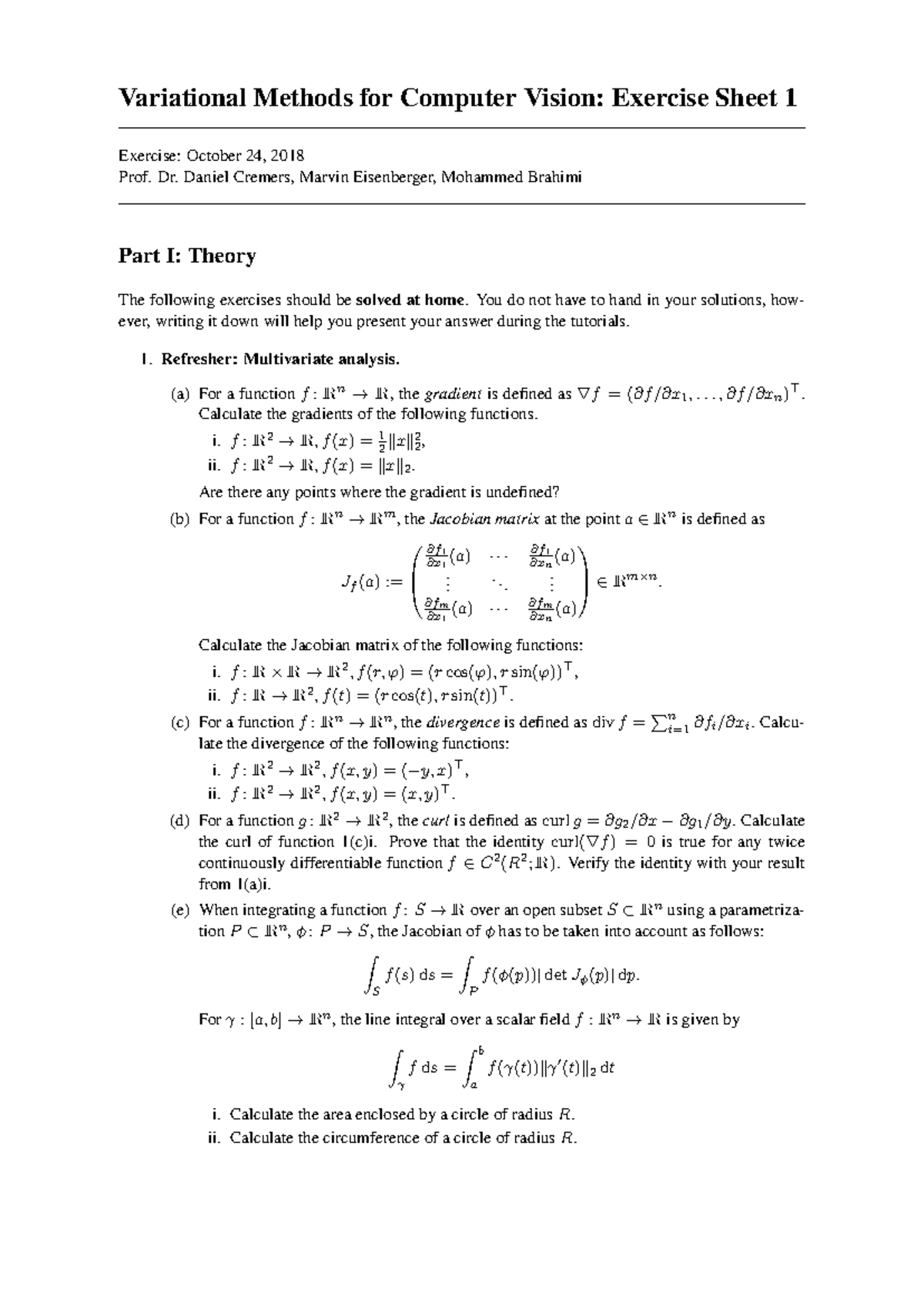 Vmcv ex01 - Exercises 1 for the course Variational Methods for Computer ...