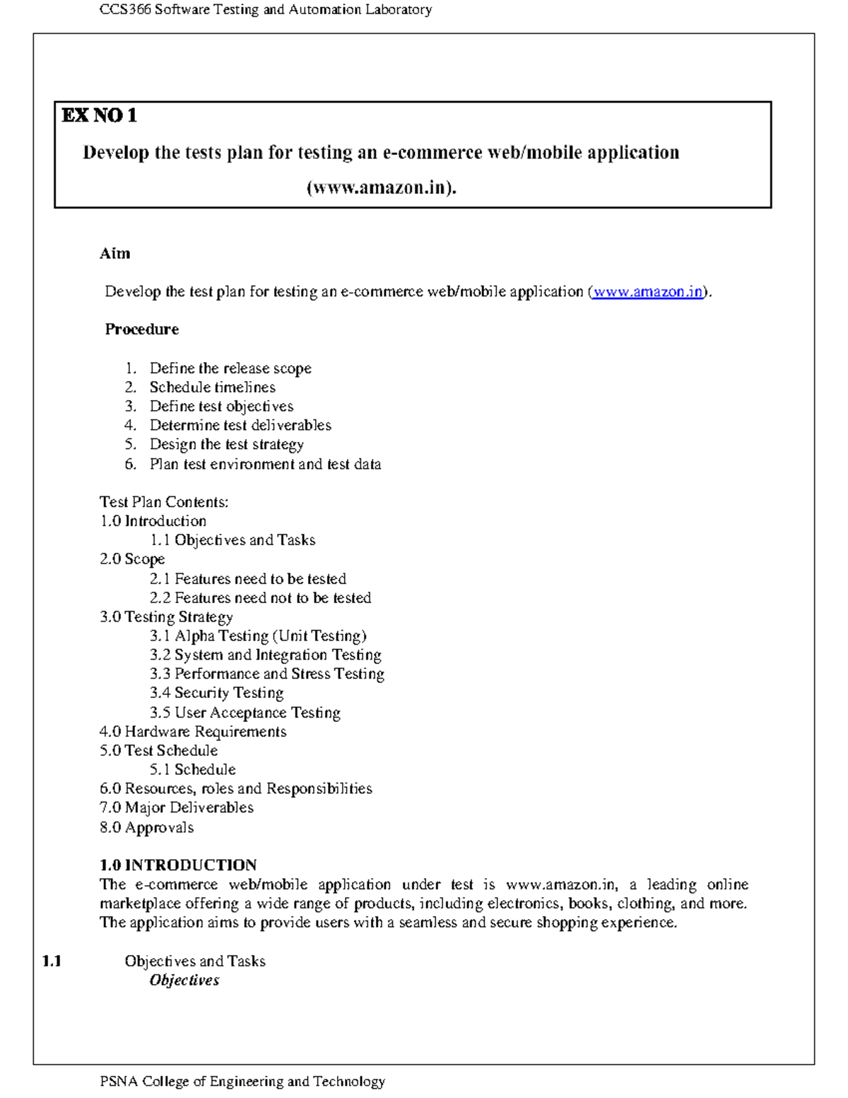 E-Commerce Test Plan and Cases for Web/Mobile App: CSE 101 - Studocu