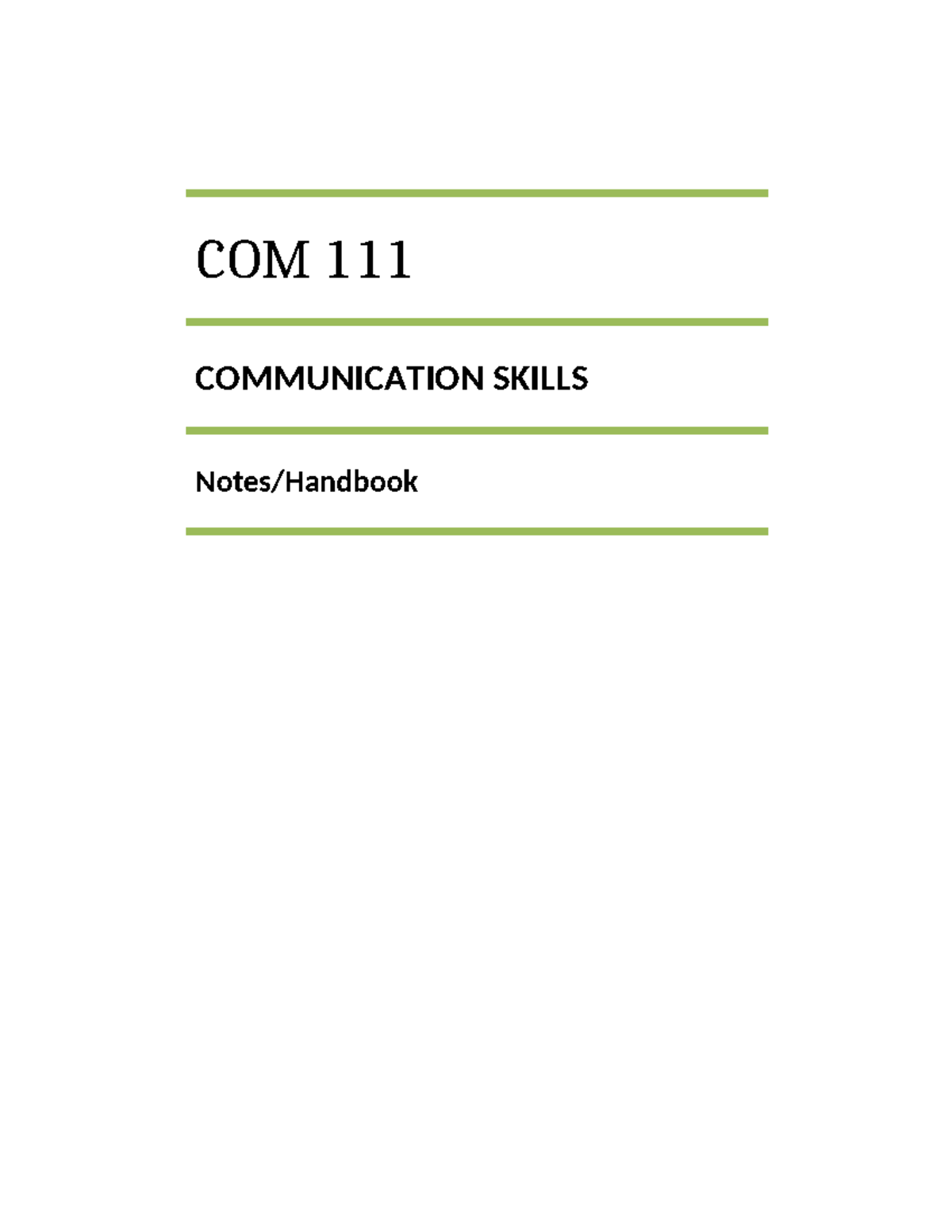 COM 101: Communication Skills Lecture Notes and Key Concepts - Studocu