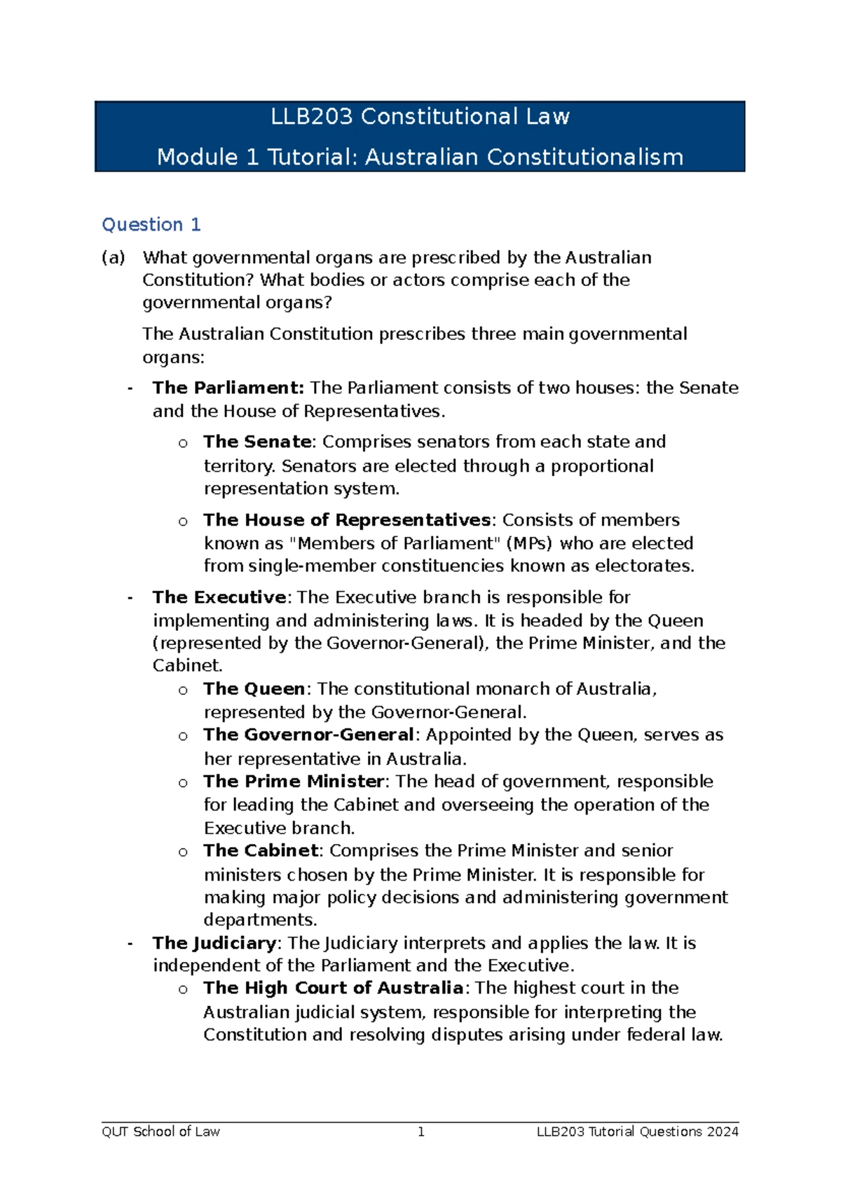 LLB203 Module 4 Tutorial Questions on International Powers and Law ...